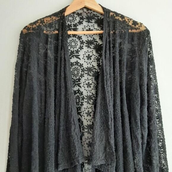 HARD TAIL Lace & Mesh Sheer Floral Embroidery Waterfall Open Front Cardigan Sz S - Picture 3 of 15